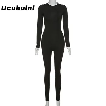 Ucuhulnl Sólido Negro/gris de Manga Larga de Esquí Traje de las Mujeres Elástico de Alto Traje de Moda 2021 Fitness Sportwear Slim Peleles