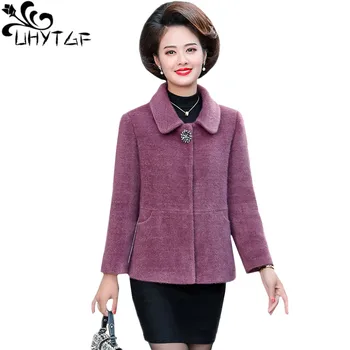 UHYTGF la Calidad de la visón de cachemira otoño invierno abrigo de lana de las mujeres elegantes de la mamá chaqueta corta coreano flojo 5XL más el tamaño de abrigos de lana 1404
