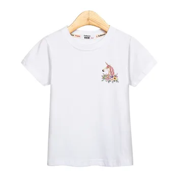 Unicornio de la moda tops de manga corta de la camiseta impresa niña con traje de verano de algodón niños niñas tees