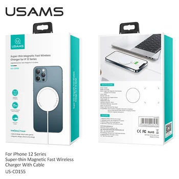 USAMS 15W Magnético Cargador Inalámbrico Para el iPhone 12 Pro Max Pd Carga Rápida Para el iPhone 12 11 XS X Inducción de Carga Rápida Delgado