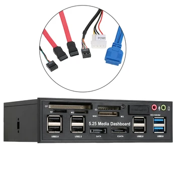 USB 3.0 Hub Multi-Función eSATA Puerto SATA Interno, Lector de Tarjetas PC de Medios de Audio del Panel Frontal Para SD, MS, CF TF M2 MMC Tarjetas de Memoria