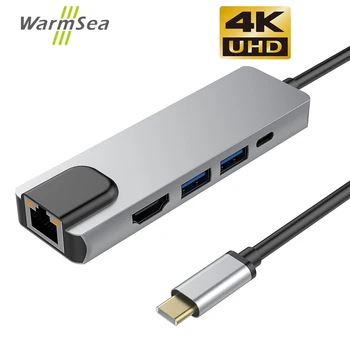 USB Tipo C Hub Thunderbolt 3 Adaptador con 4K HDMI RJ45 Gigabit Ethernet, Puertos USB 3.0, USB Adaptador de Red para el MacBook Pro