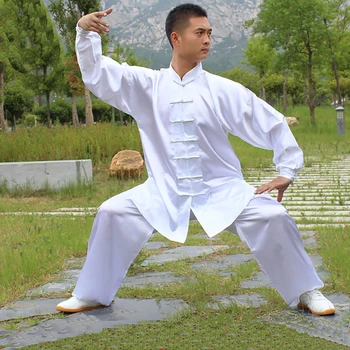 USHINE blanco azul TaiChi ejercicio de la correa de la ropa deportiva de manga larga de KungFu uniforme de Wushu de TaiChi uniformes ropa de hombre mujer