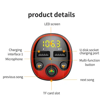 USLION 3.1 a Dual USB Coche Cargador USB con FM Transmisor Receptor Bluetooth de Audio Reproductor de MP3 de la Tarjeta del TF Kit de Coche Cargador de Teléfono Celular