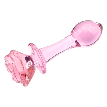 VATINE Consolador de Cristal de color Rosa de la Rosa en Forma de Flor Plug Anal Masajeador de Próstata Tope de la Estimulación de los Juguetes Sexuales para Mujeres Anales de la gota