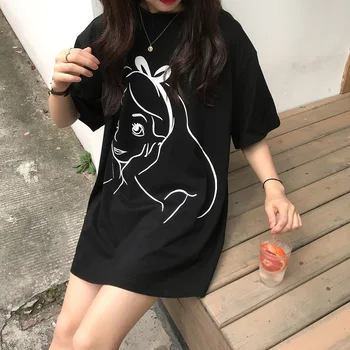 Verano de las Nuevas Mujeres de Manga Corta T-shirt de Impresión del Patrón O la Camiseta con Cuello de Gran Tamaño de la Hembra Larga tocando Fondo Camisa de Losse Harajuku Superior 641