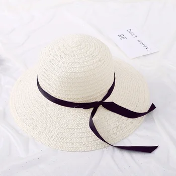 Verano Sombrero de Sol de las Mujeres de la Paja de la Tapa de la Playa de Arco protector solar Tapa de Protección UV Sombrero Gorra