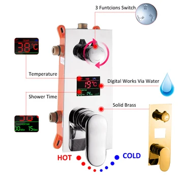 Vidric led display digital panel de ducha válvula mezcladora de ducha oculta 2 3 forma de grifo mezclador digital de pantalla grifo de la ducha de accesorios