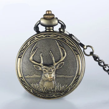 Vintage de Bolsillo de Cuarzo LLAVERO reloj Antiguo de Ciervo con Colgante de collar de Bronce Niños reloj de Bolsillo de la cadena para Hombres Regalos Relogio De Bolso