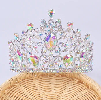 Vintage de lujo AB color de la Boda de la Corona de Aleación Nupcial Tiara Barroco Reina de la Corona del Rey marquesa de diamante de imitación de la mitad de la ronda Tiara peine