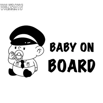 Volkrays Creativo de la etiqueta Engomada del Coche de la Policía de Bebé de dibujos animados de Bebé a Bordo de Accesorios de Moda Reflectante protección solar Calcomanía de Vinilo,9 cm*16 cm