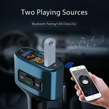 VR robot C52 Bluetooth del Coche Reproductor de MP3 FM Transmisor Inalámbrico de manos libres Kit de Coche 4.8 Dual USB Tipo C EP Cargador Rápido