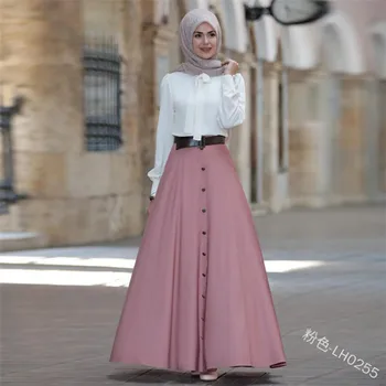 WEPBEL las Mujeres Musulmanas Falda de Cintura Alta del Botón de Color Sólido de Una Línea de Otoño Elegante Casual de Moda de las Señoras Faldas