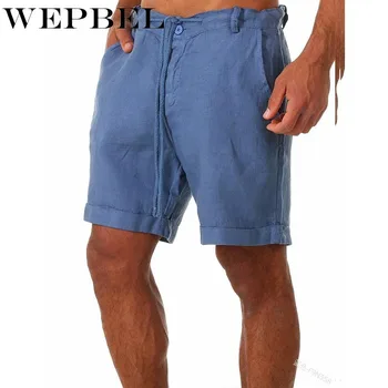 WEPBEL Nuevos Hombres de la Moda de Verano Casual Pantalones Cortos de Color Sólido Cordón Elástico en la Cintura Cómoda Ropa de cama de Algodón pantalones Cortos