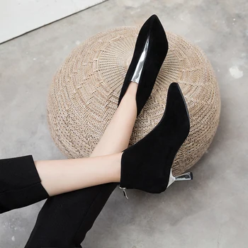 WETKISS de Piel de Serpiente Botas de las Mujeres de Tobillo Botines Punta del Dedo del pie de Cuero de Vaca de Zapatos de Mujer de Metal Tacones Altos Zapatos de las Señoras del Otoño 2019 Nuevo