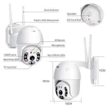 Wifi PTZ Cámara IP al aire libre FHD 3MP 4X Zoom de Dos vías de Audio de Wifi de la Cámara IP de Seguimiento Automático del Color de la Visión Nocturna del IR de la Cámara CCTV YCC365
