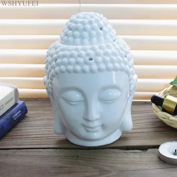 WSHYUFEI de Cerámica Aromaterapia Aceite Quemador Cabeza de Buda Aroma Difusor de Aceite Esencial de Incienso Indio Buda Tibetano Quemador de Incienso