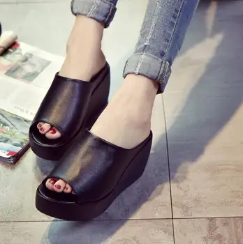 XDA 2019 nueva Venta Caliente de las Mujeres de los zapatos de Moda de Verano de Ocio zapatilla de mujer Boca de Pez Sandalias de tacón Grueso Inferior Zapatillas