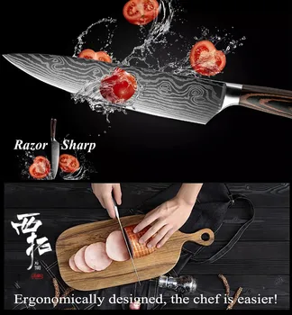 XITUO 5PCS Set de cuchillos de Cocina de Damasco Láser Cuchillas de Acero Inoxidable Cuchillo de cocina Santoku cuchillo de la Utilidad de Emparejamiento de cuchillos de Cocina Herramientas