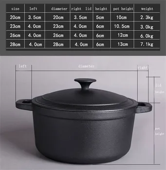 XMT-HOGAR de fundición de hierro guiso de ollas de cocina de la inducción de gas universal de las calderas de la olla de la sopa no-recubrimiento de hierro dutch pot