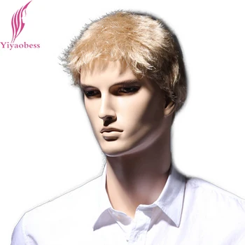 Yiyaobess 6inch Recta Rubio Corto Peluca de Pelo Natural de los Hombres Sintético Resistente al Calor, Peinados