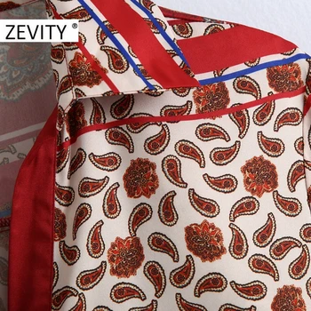 Zevity de las Nuevas Mujeres de la vendimia de la posición de nuez de anacardo de impresión kimono delantal blusa de señora de la oficina camiseta retro chic femininas blusas tops LS7222