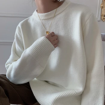 ZHISILAO Jersey Suéter de las Mujeres Sólido de Punto Cálido Suéter de Invierno 2020 Suelta Blanca de Manga Larga del O-cuello Suéter de Más Tamaño