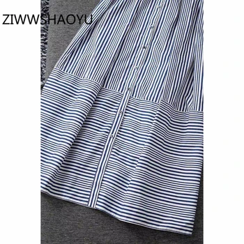 ZIWWSHAOYU Otoño Femenino Impresión de Rayas de la Camisa de los Vestidos de la Pasarela del Diseñador de las Mujeres De 3/4 de la Manga de la Moda Casual Vestido Midi 2020