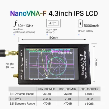 Última NanoVNA NanoVNA-F VNA HF VHF UHF Vector de Antena de Red Analizador de + 4.3 pulgadas IPS LCD + carcasa de Metal